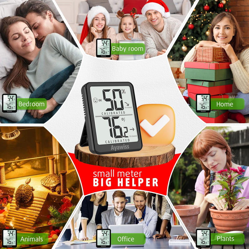 [Australia - AusPower] - 2-Pack Room Thermometer Indoor Hygrometer for Home, Temperature Humidity Meter, Humidity Gauge, Digital Room Temperature Monitor Sensor for Baby Nursery Car Plant - AAA Battery Included Black 2 - Pack 