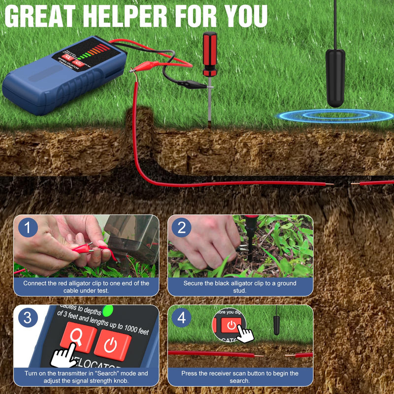 [Australia - AusPower] - F04 Underground Wire Locator, Cable Locator with Earphone, Buried Wire Detector for Locating Breakage Cables & Wires Dog Fence Cables 