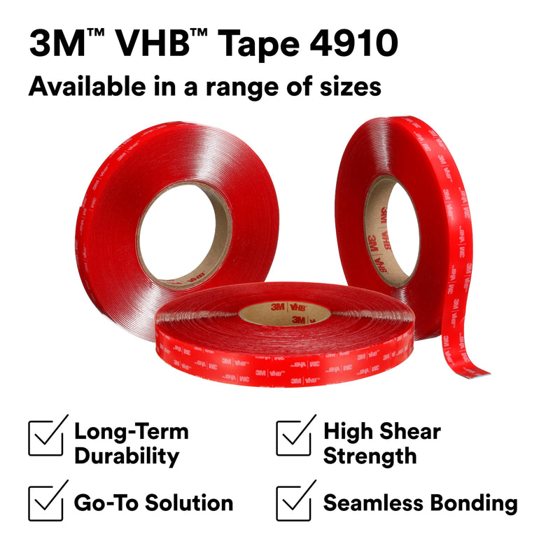 3M VHB Heavy Duty Mounting Tape 4910 Clear, 3/4 in x 15 yd, 40.0 mil (Pack of 1)