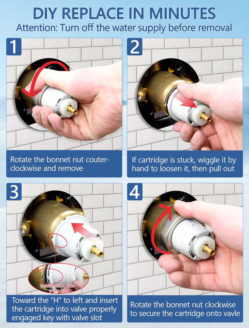 Shower Cartridge Replacement for Delta RP19804 (04/2006 Earlier) 1-Pack, Fits Delta Monitor 1300 1400 Series Single Handle, Fix Leak or Drip, Temperature or Pressure Issues, Includes Bonnet Nut RP19804 with nut