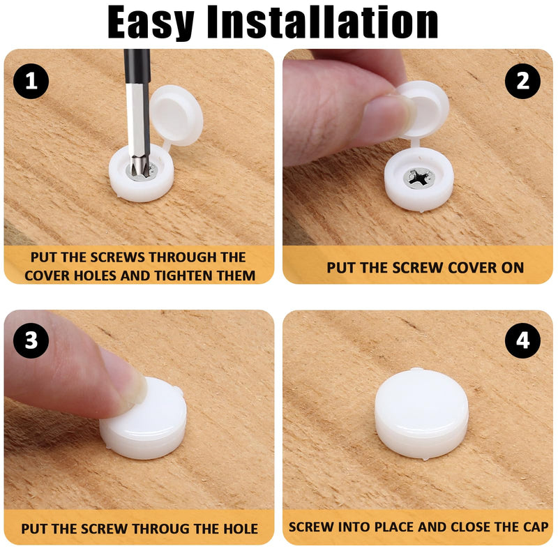 [Australia - AusPower] - 200 Pcs Hinged Screw Cover Caps, Plastic Screw Head Covers, White Screw Caps, Fold Screw Snap Covers Washer Flip Tops for Covering Screw Heads, Screw Protection (S) S 