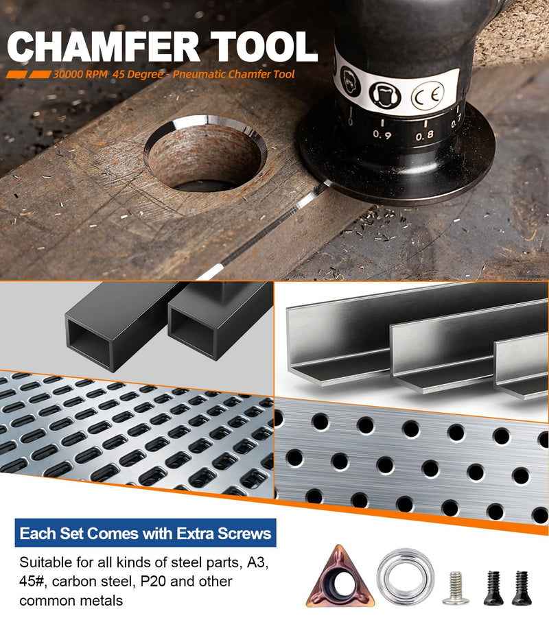 SI FANG Portable Pneumatic Chamfer Tool, for Metal Chamfering Deburring Trimming Beveling, Ultra Light Handheld Mini Air Beveler, with Carbide Blade Inserts and Bearing Air Chamfering Tool Kit (Black)