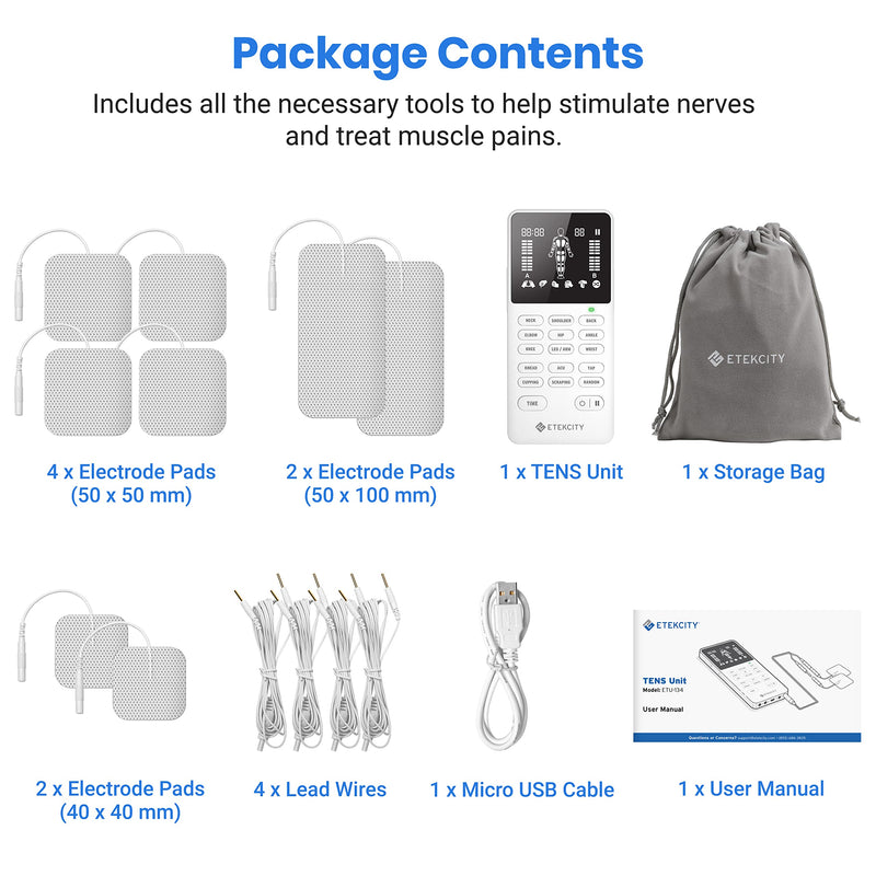 [Australia - AusPower] - Etekcity 4-Output TENS Unit, FSA HSA Store Eligible, Muscle Stimulator Accessories Machine, Neck Back Massager, Period Cramp, Nerve Sciatica Pain Relief, Rechargeable Electric Medical Physical Therapy 