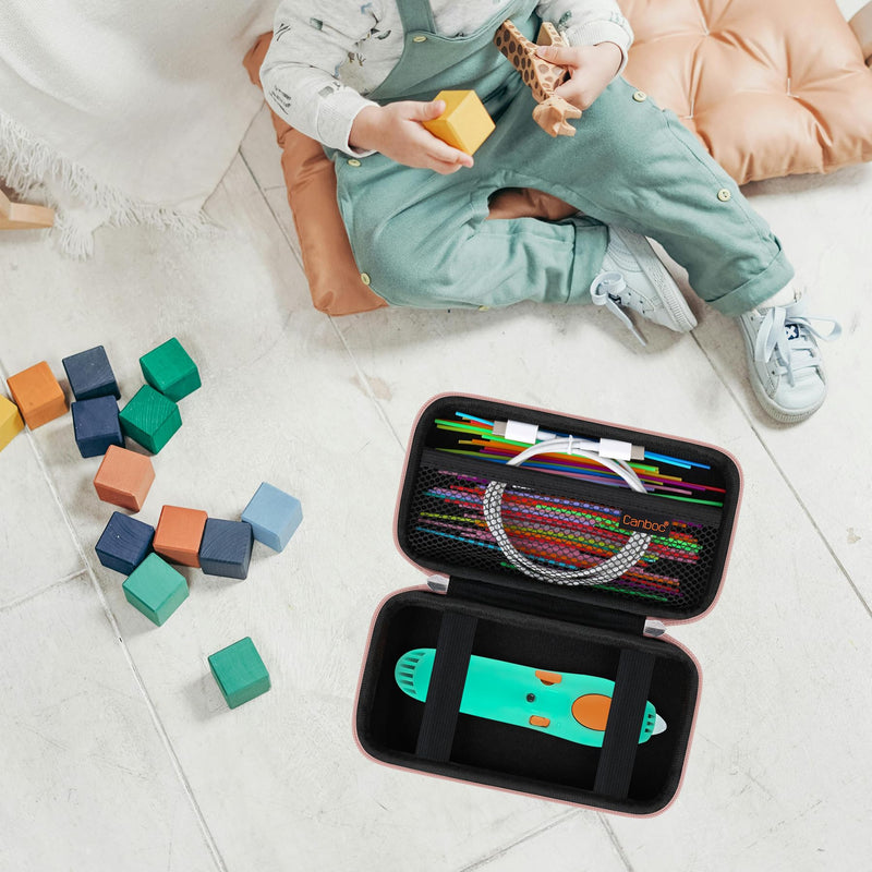 [Australia - AusPower] - Canboc Hard Case for 3Doodler Start+ Essentials (2024) 3D Pen Set for Kids, 3D Pens Storage Organizer Carrying Holder, Mesh Pocket fit 3Doodler Start Plastic Filaments, Cable, Rose Gold (CASE ONLY) 