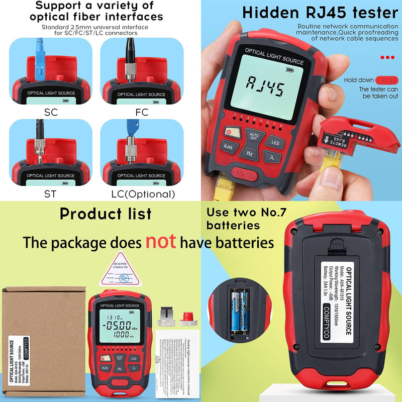 [Australia - AusPower] - Fiber Optical Light Source - Dual Wavelength 1310nm/1550nm, Single Mode, SC/FC/ST Universal Interface with RJ45 Power & Test Cable, Fiber Optic Cable Tester 