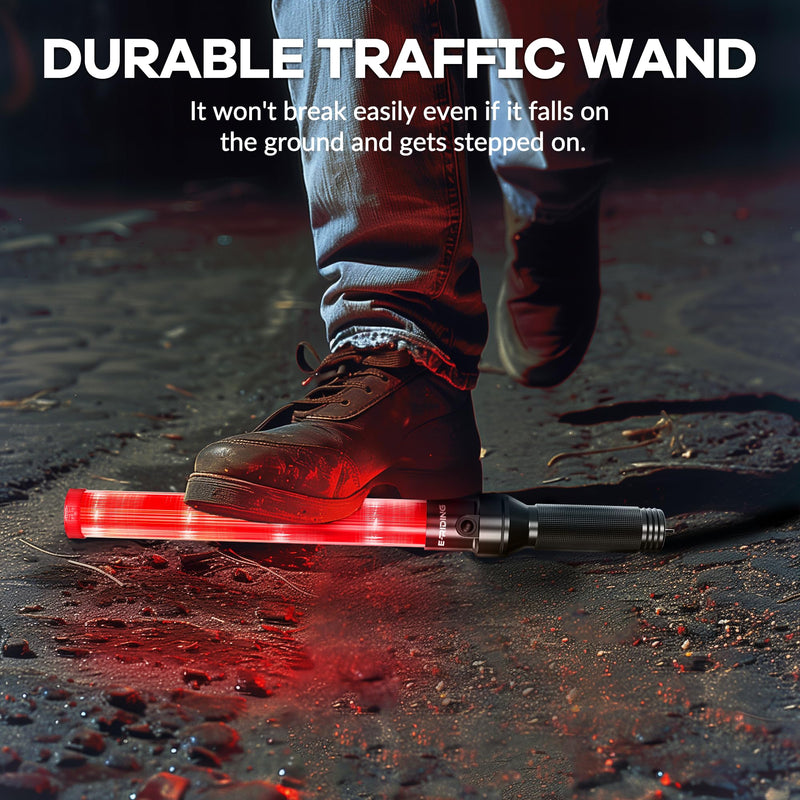 [Australia - AusPower] - 2 Pack 16 Inch Rechargeable Traffic Wand, Red Traffic Control Baton with 2 Flashing Modes, LED Safety Light Wand, Air Marshaling Wand for Airport, Parking, Car Directing 2 Pack 
