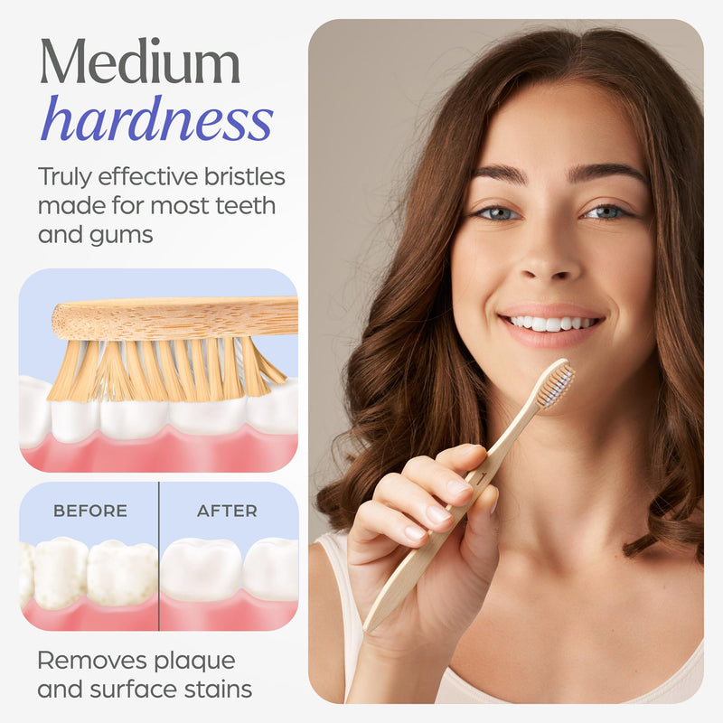 VIVAGO Bamboo Toothbrushes Medium Bristles 50 Pack - BPA Free Medium Bristles Toothbrushes for Adults - Eco-Friendly, Natural Wooden Toothbrush 50 Count (Pack of 1)