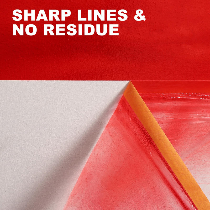 6-Pack Masking Film for Painting (22 inch x 65 ft) - Bulk Value Painters Plastic Sheeting with Tape - Easy Masking Paper for Home Renovation & Car Edge Protection 22in x 65Ft 6