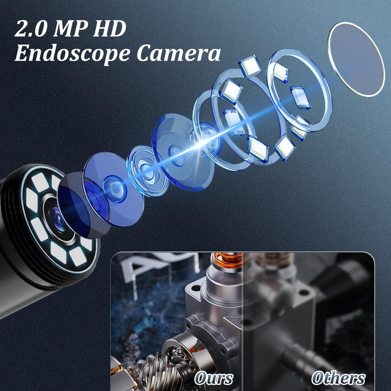 [Australia - AusPower] - Endoscope Camera with Light, 1920P HD Borescope Camera with 8 Adjustable LED Lights, 16.4ft Semi-Rigid Snake Camera with Light, IP67 Waterproof 7.9mm Inspection Camera for iOS and Android 