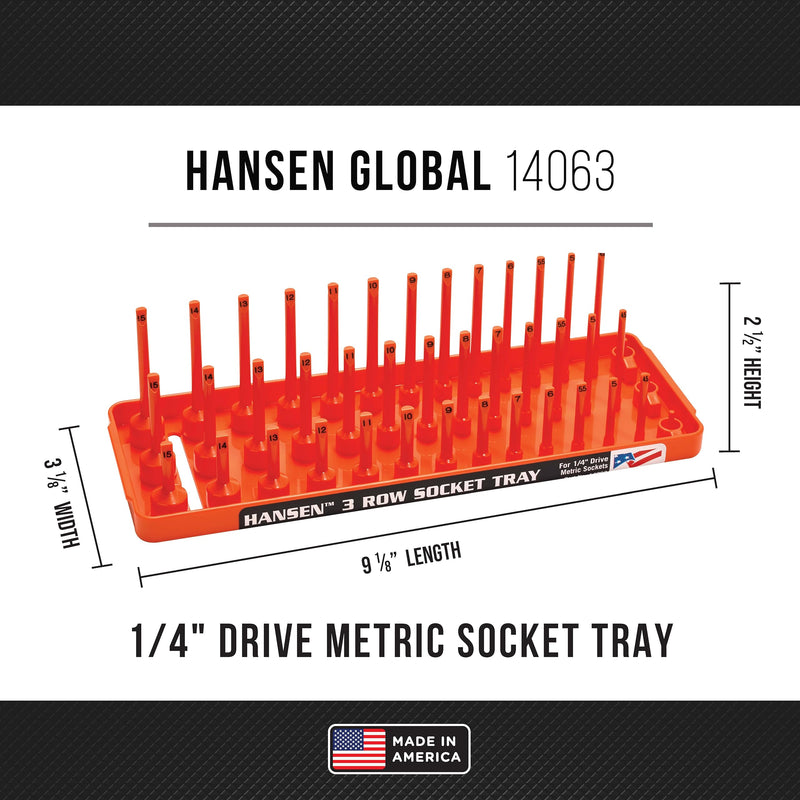 Hansen Global 3 Row Socket Holder, Orange, Pack of 4 (92005) Orange, 4 Pack