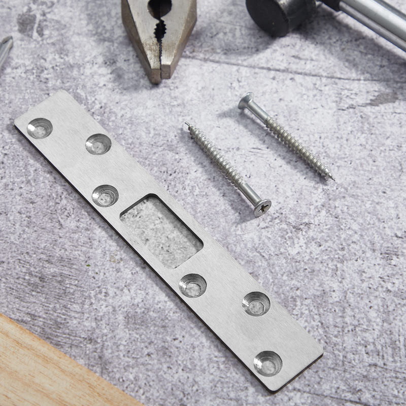 [Australia - AusPower] - 4 Pcs 6 Inch Door Strike Plate Security Latch Strike Stainless Steel Door Reinforcement Plate with Screws for Exterior Deadbolt Armor Heavy Duty Residential Use, Silver(Sliver) Sliver 