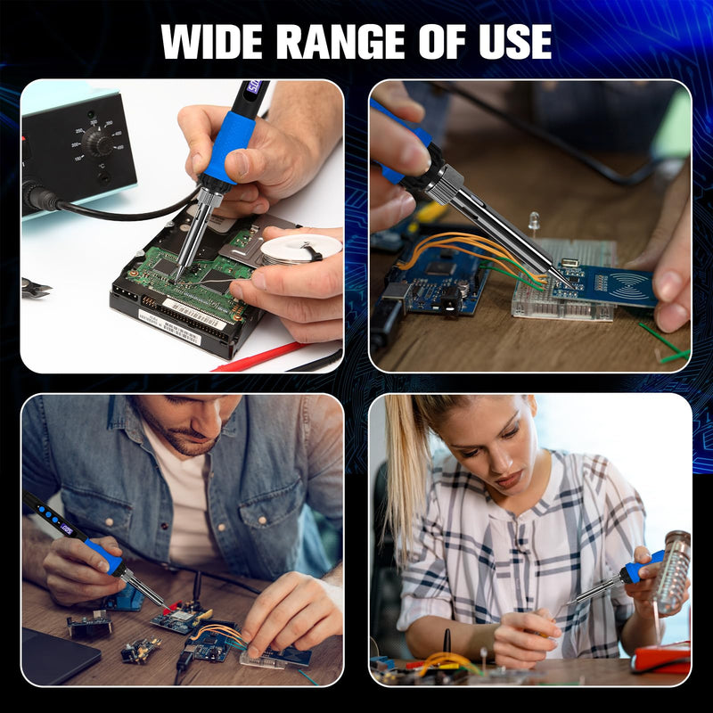 Soldering Iron Kit with LCD Display, 100W LED Display Adjustable Temperature, Soldering Iron with Automatic Sleep Mode, Soldering Gun with 5 Soldering Tips, Solder Tin, Stand, Welding Tool Blue