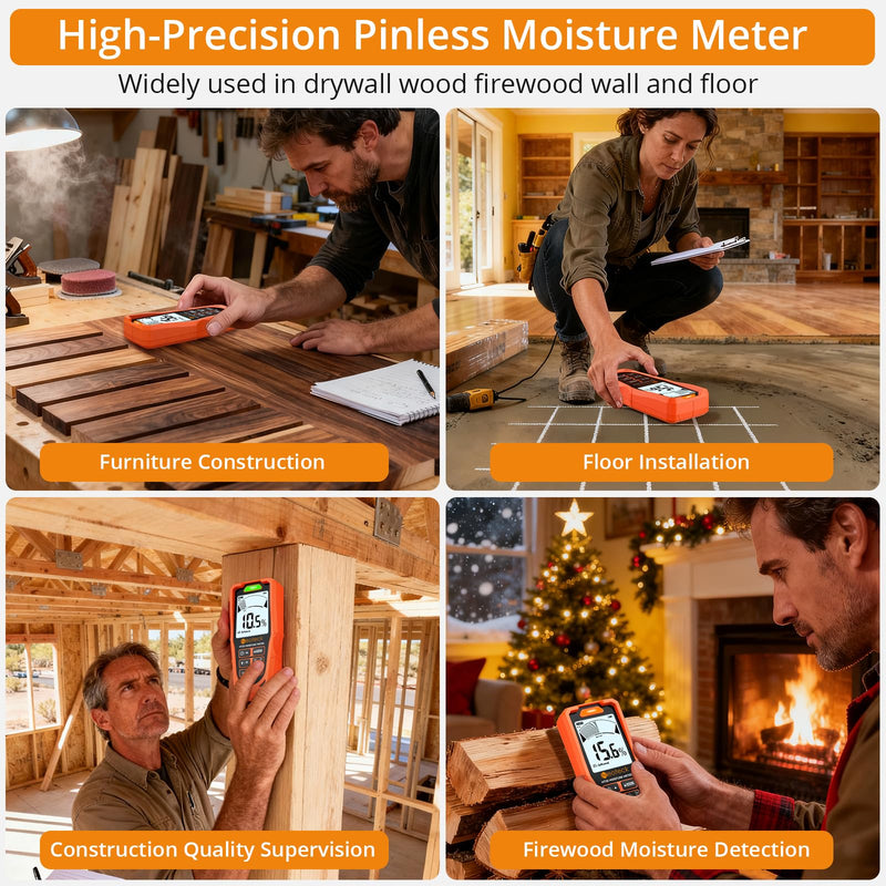 Neoteck 6 in 1 Pinless Moisture Meter 19mm Digital Moisture Detector ±2% Accuracy Wood Moisture Reader with Audible &Visual Alarm and 2.9inch LCD Display for Wood Wall Concrete Drywall Plaster Screed