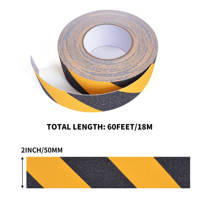 TAPEBEAR Safety Tape, 2inch x 60feet, Black/Yellow, Anti-Slip Adhesive Tape for Indoor Outdoor Steps Stairs, Waterproof, Strong Grip, Compatible with Plastic, Wood, Ceramic, Glass, Metal 2in x 60feet Yellow&Black 1