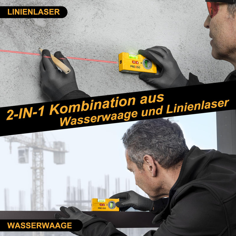PREXISO 2 in 1 Laser Spirit Level Torpedo Spirit Level with LED Light | Magnet and 10m Laser Cross Line Laser Digital Spirit Level with Laser for Pictures, Markings, DIY