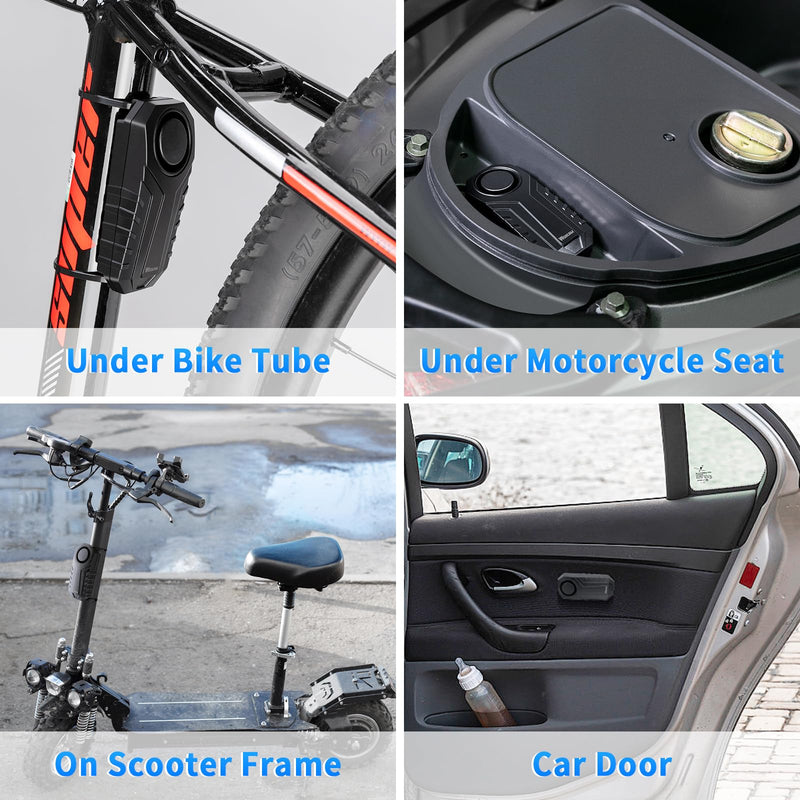 WSDCAM 113dB Loud Anti Theft Vibration Sensor Alarm Systems for Electric Bike Motorcycle Golf Car Trailer Mailbox Garage Door Waterproof Home Security Bike Accessories Bike Alarm with Remote (2pack) 22R-01C Black