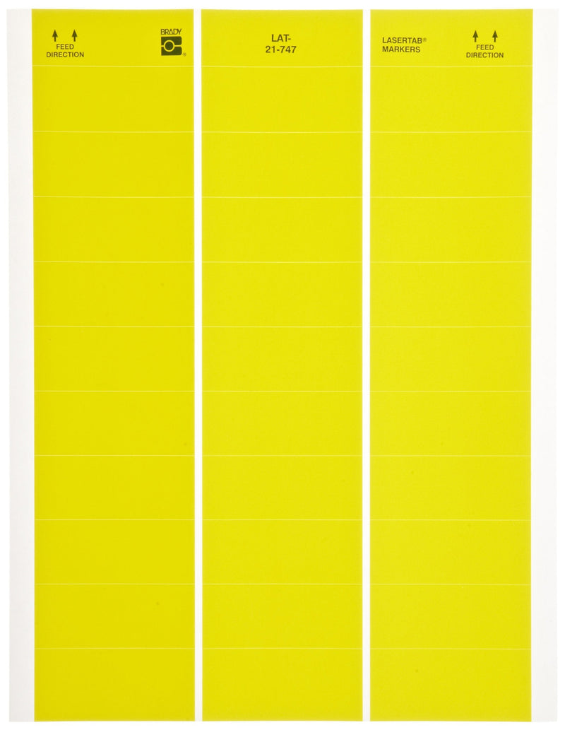 Brady LAT-21-747-1-YL 2.5" Width x 1" Height, B-747 Permanent Polyester, Matte Finish Yellow Lasertab Laser Printable Label (Pack of 1000)