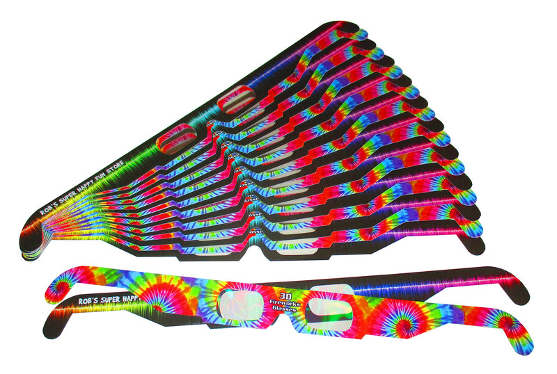 [Australia - AusPower] - Fireworks Diffraction Prism Glasses - Trippy Tie Dye and Rave Waves Frame Designs - 50 Paper Glasses Total - See Rainbow Bursts of Color From Prismatic Lenses 
