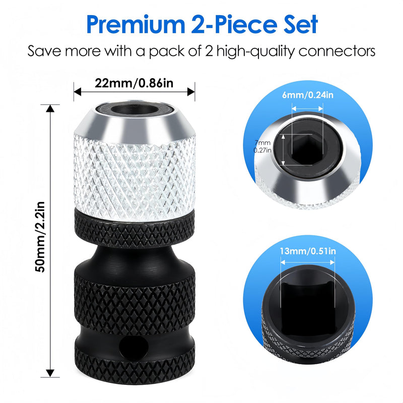 [Australia - AusPower] - 2 PCS 1/2 Square Drive to 1/4 Hex Female Socket Adapter, Drill Chuck for Impact Wrench, Impact Drill Adapter, Quick-Change Design, CrMo Steel 