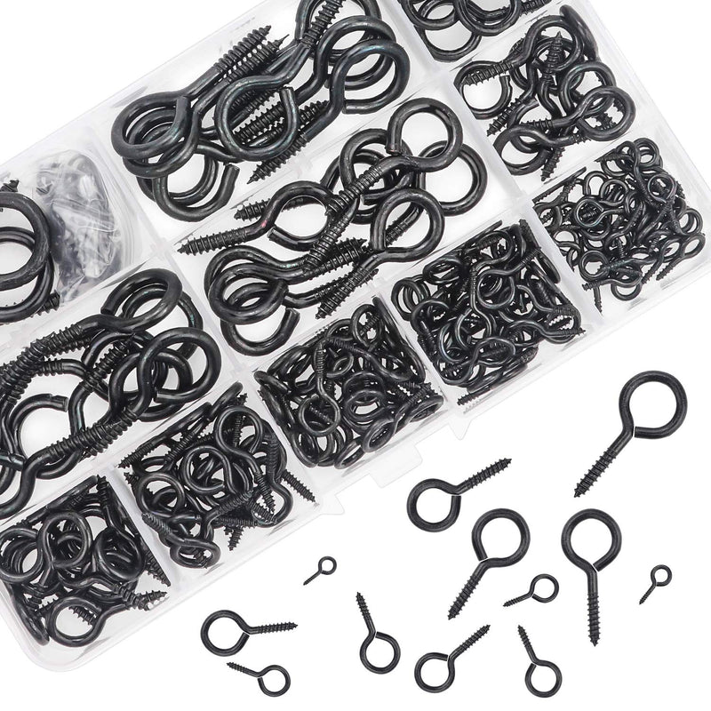 [Australia - AusPower] - 240PCS 12 Sizes Black Zinc Plated Steel Eye Bolts Screw Eyes Assortment Kit 