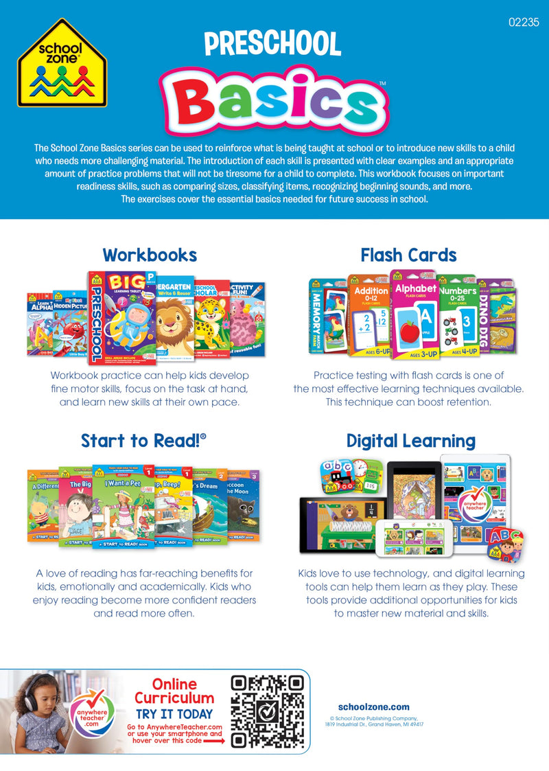 [Australia - AusPower] - School Zone Preschool Basics Workbook: Pre-K, Beginner Reading, Early Math, Colors, Numbers, Counting, Matching, Grouping, Beginning Sounds, Ages 3-5 