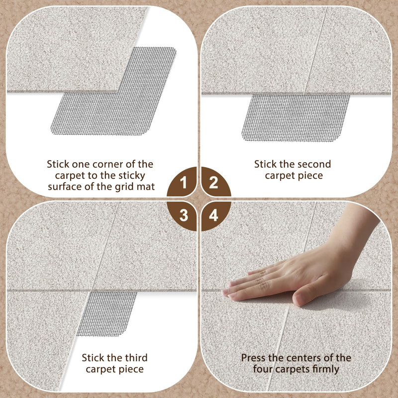 Carpet Tile Tape, 4 x 4'' No Residue Carpet Tape for Area Rugs Keeping Corners Flat, Reusable Carpet Adhesive Tape for Hardwood Floors Stair Treads Tile Floors, Floor Protection (50) 50
