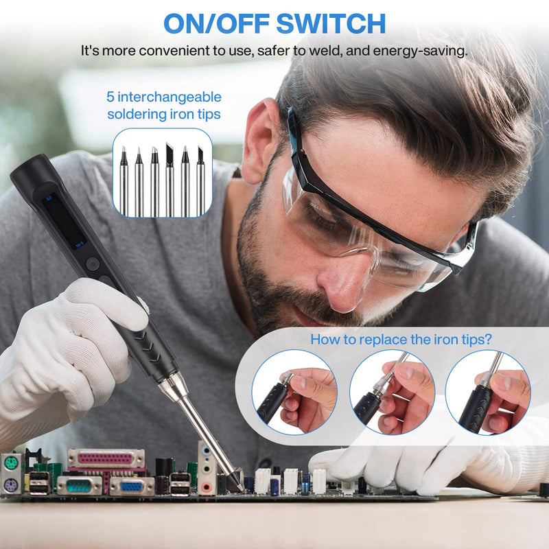 Soldering Iron Kit 90W Digital DC/PD Soldering Iron Kit Fast Heating 150-450°C | 6 soldering tips digital display automatic shut-off function. Suitable for repairing jewelry, mobile phones and others.