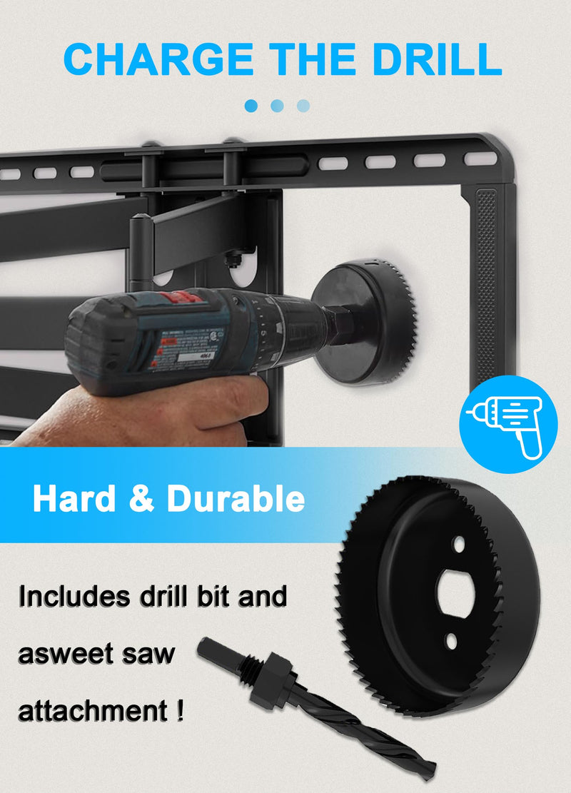 in Wall Cable Management Kit for TV – Hide Power & HDMI Wires, 3” Hole Saw | In-wall TV cable management kit hides power & HDMI wires, includes 3” hole saw for easy DIY installation