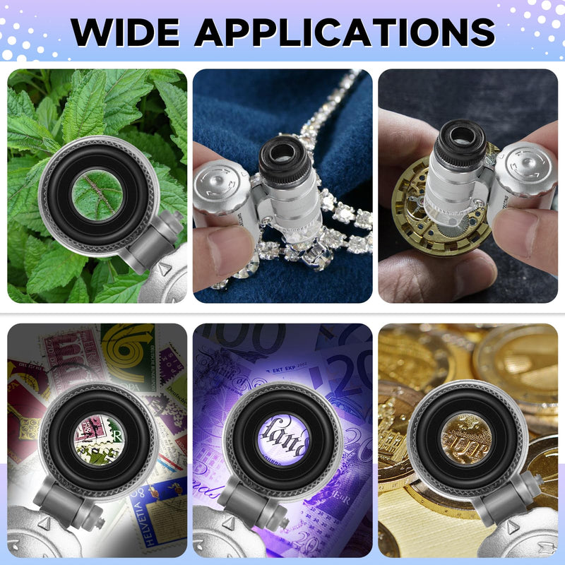 [Australia - AusPower] - JUOIFIP Juwelier Magnifying Glass with Light Mini Microscope, Pocket Microscope Gemstone Magnifier with LED/UV Light Trichome Magnifying Glass Mobile Phone Microscope Magnifying Glass for Tight Work, 60X 