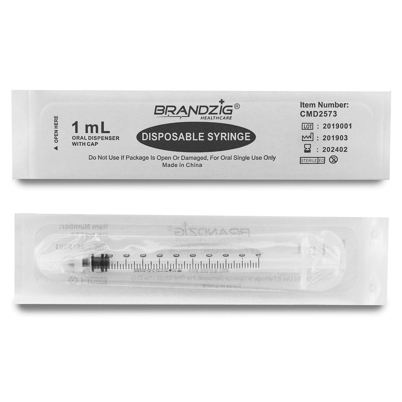 [Australia - AusPower] - 1ml Syringe with Cap (100 Pack) | Oral Dispenser Without Needle, Luer Slip Tip, | Individually Wrapped Medicine Dropper for Infants & Pets 