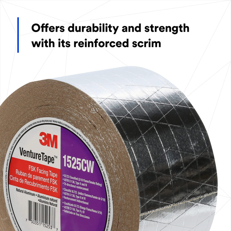 3M Venture Tape FSK Facing Tape 1525CW, Pressure Sensitive, Cold Weather Adhesion, Foil, Scrim, Kraft, UL723 Classified, 2.83 in x 50 Yd (Pack of 1)