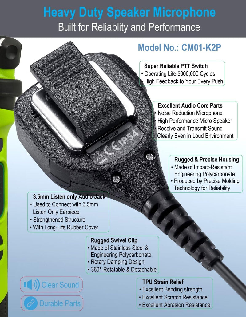 [Australia - AusPower] - commountain Heavy Speaker Mic Compatible for Baofeng Radios BF-F8HP BF-F9 UV-82 UV-82HP UV-82C UV-5R UV-5R5 UV-5RA UV-5RE UV-5X3 and Kenwood BTECH Retevis Samcom Radios, Walkie Talkie Microphone Black 