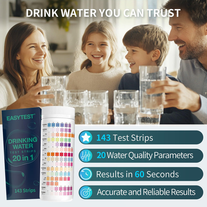 [Australia - AusPower] - EASYTEST 20 in 1 Drinking Water Test Kit - Well Water Testing Kit - Water Test Strip for House Water for pH, Hardness, Chlorine, Lead, Iron, Bacteria & More 20 in 1 Drinking Water Testing Kit 