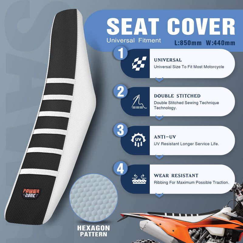 [Australia - AusPower] - Dirt Bike Seat Cover Universal - Ribbed Gripper Pit Bike Seat Cover for Motorcycle Enduor Motocross White-Black 