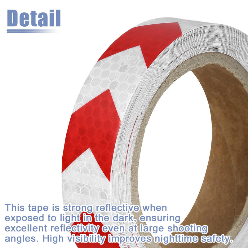 ACROPIX Universal 2.5cmx9m Red and White Arrow Car Reflective Stickers Reflective Tape Safety Warning Reflective Protector - Pack of 1
