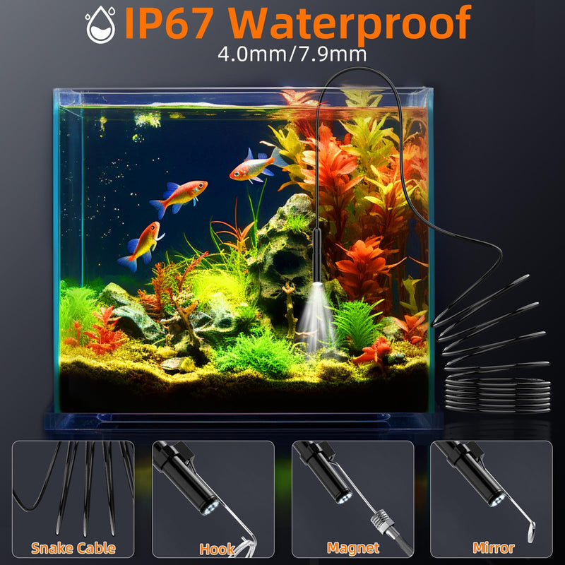 [Australia - AusPower] - Endoscope Camera with Light, 4.3" HD 1920P Borescope Snake Inspection Camera, IP67 Waterproof 8 Adjustable LEDs 32.8ft Semi-Rigid Tool Kit for Automotive Plumbing DIY Cool Gadgets 32.8 ft 