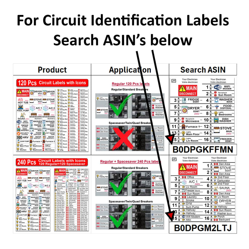 Large 60 Circuits 2 Labels Vinyl Fuse Box Circuit Breaker Panel Directory Labels Stickers Decals for All Electrical Panel/Load Centers Waterproof 2 Pack