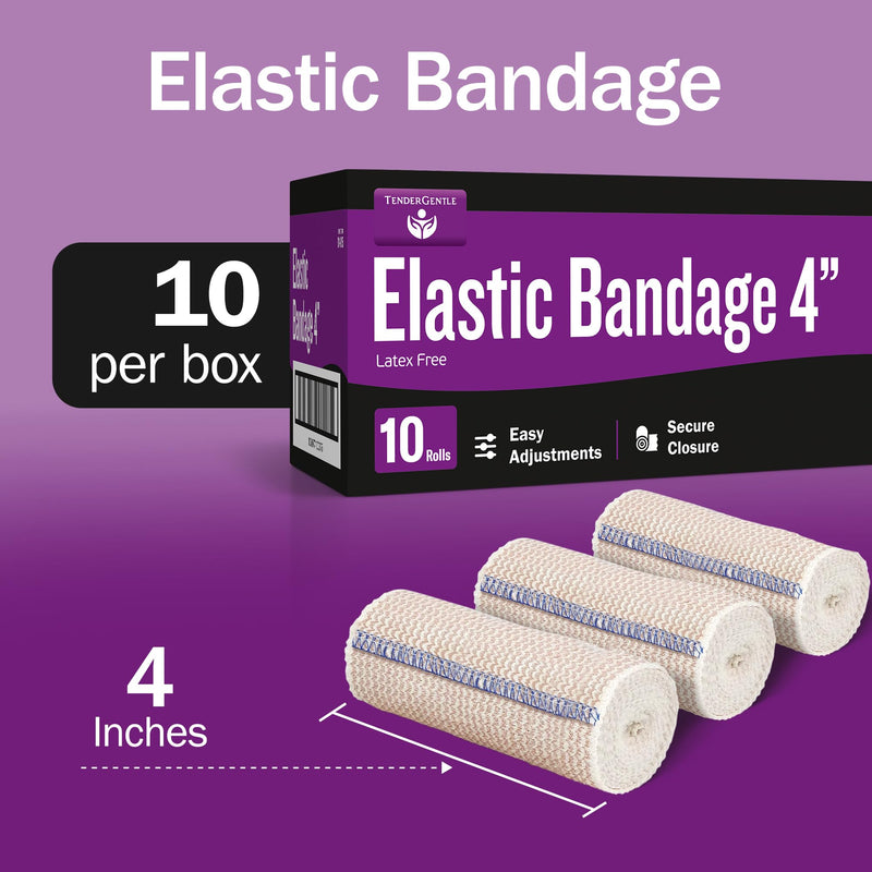 [Australia - AusPower] - 4 Inch Elastic Bandage Wrap with Velcro Closure - Box of 10 Elastic Compression Wraps for Sprains, Broken Limbs, Splints, and More - Reusable Compression Bandage 