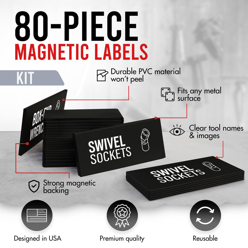 [Australia - AusPower] - Toolbox Organization Magnetic Labels-80 Large Tool Chest Organizer Labels-Strong Magnets-Fits All Brands of Steel Tool Box Drawers(Black 3.125x1.0 in) Black 3.125 x 1.0 Inches 