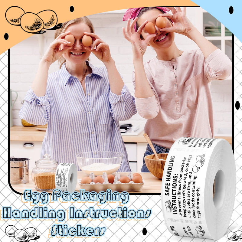 TaoBary 500 Count Safe Handling Instruction Stickers for Eggs 2.25”x1.25” Farmers Fresh Eggs Carton Stickers Thermal Printed Safe Handling Label for Egg Cartons