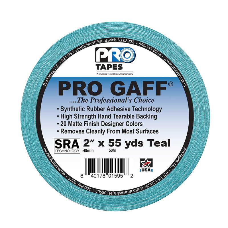ProTapes Pro Gaff Premium Matte Cloth Gaffer's Tape With Rubber Adhesive, 11 mils Thick, 55 yds Length, 2" Width, Teal (Pack of 1)
