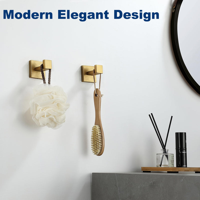 Towel Hooks for Bathrooms, Brushed Gold Towel Hook for Kitchen Bathroom, SUS304 Stainless Steel Coat Hook, Square Heavy Heavy Duty Robe Hooks for Hanging Towels,Coats,sponges,Wall Mount, 4 Pack 4Pack