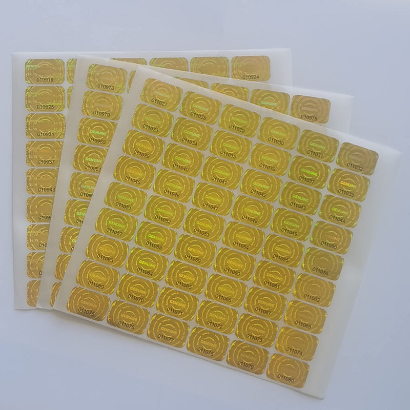 1000 pcs Tamper Proof Hologram Stickers Silver High Security Tamper Evident Warranty Seal Void Genuine Authentic Holographic Labels w/Unique Sequential Serial Numbering 0.95X0.6 inch (Gold) Gold 1000 pcs