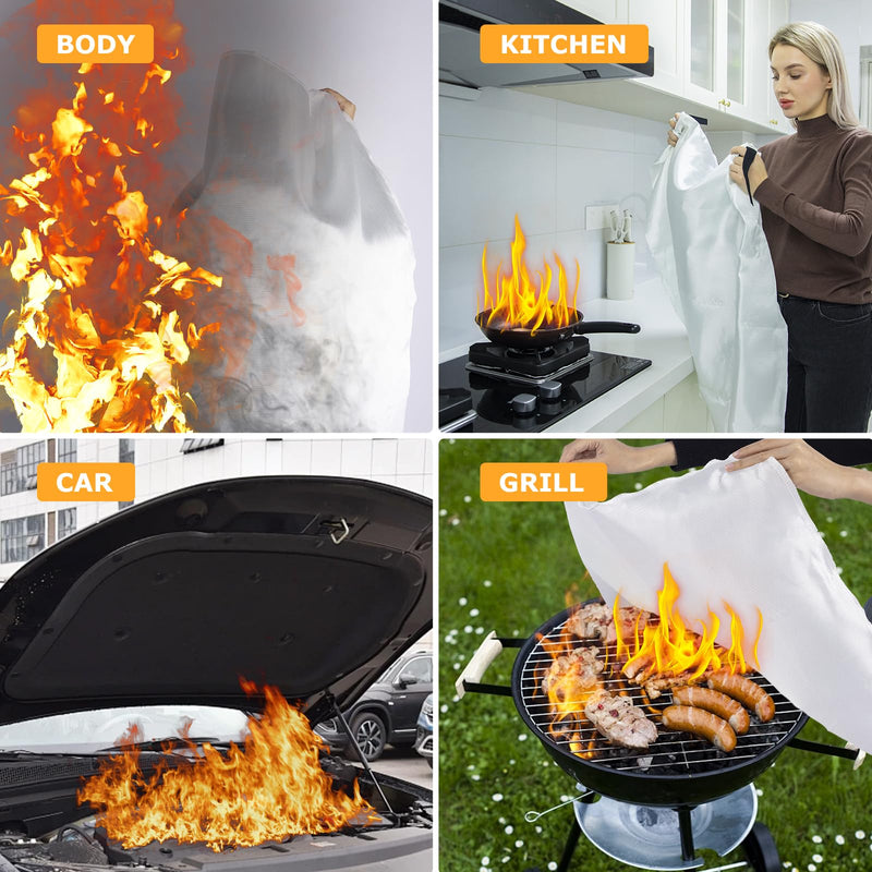 2inx66ft Aluminum Foil Tape and Fire Blanket 1pack, Silver Self-Adhesive Heat Shield ReflectiveTape, Fireproof Blanket for House Camping, Car, Office, Grill