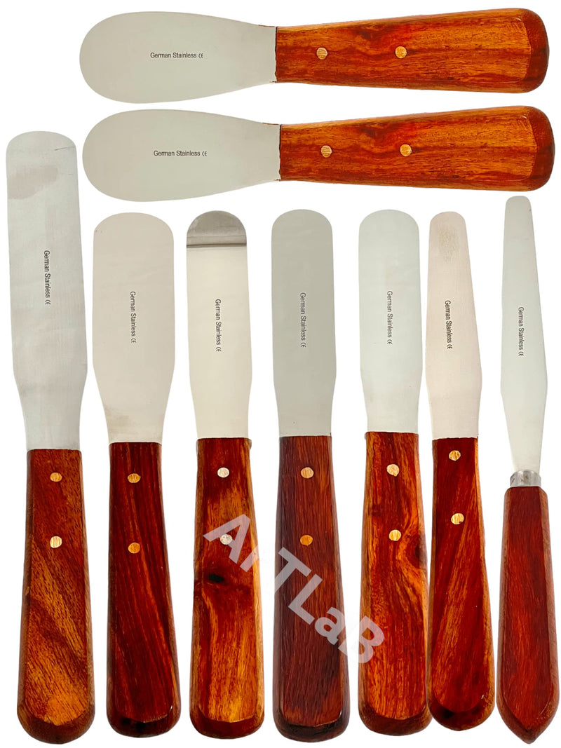 [Australia - AusPower] - ArTLaB Premium Stainless Steel Lab Spatulas with Wooden Handle Stainless Steel Blades Set of 9 -Dental Mixing Spatula Plastic Alignate Mixing Wooden Hanlde 