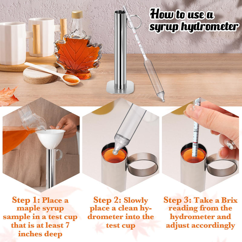 [Australia - AusPower] - 6pcs Maple Syrup Hydrometer Kit,Maple Syrup Density Kit,Stainless Steel Maple Syrup Hydrometer Test Cup Kit,Maple Syrup Supplies for Measuring Sugar Content in Syrup Sap 