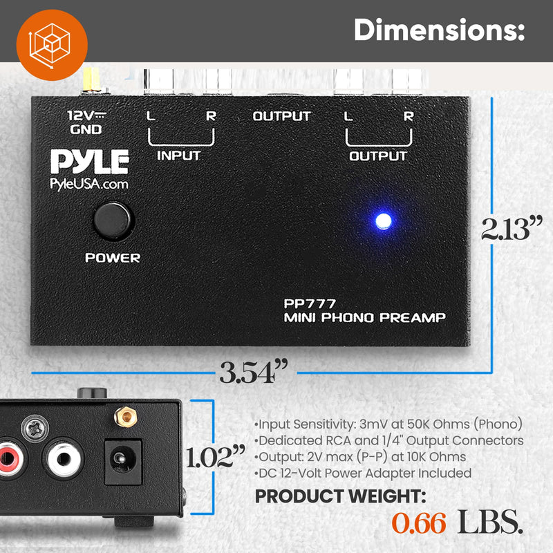 [Australia - AusPower] - Pyle PP777 Phono Turntable Preamp Mini Electronic Audio Stereo Phonograph Preamplifier Input, RCA Output & Low Noise Operation Powered by 12 Volt DC Adapter Upgraded Model 