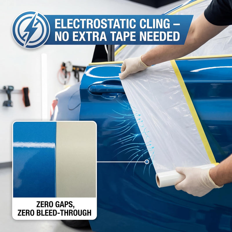 Pre-Taped Masking Film for Car Painting – 3 Pack Painters Plastic Sheeting with Automotive Tape and Drape, Paint Plastic Covering Cars, Appliance, Windows and Furniture Protection (17 Inch) 17 Inch