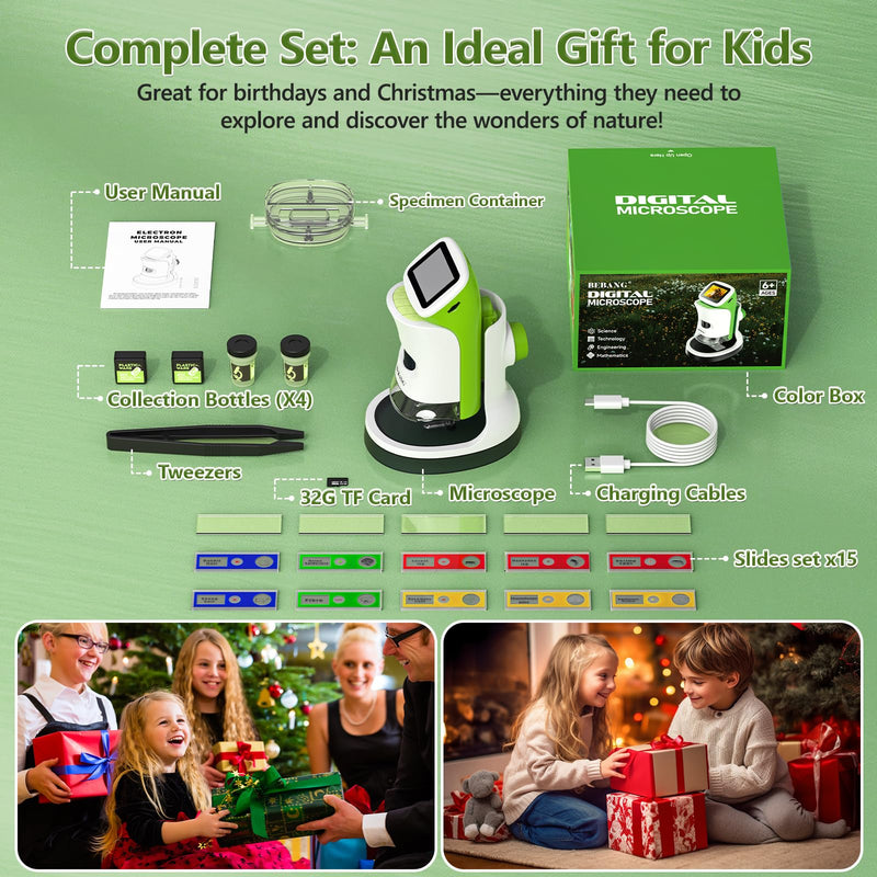 Kids Handheld Digital Microscope with Screen: STEM Science Kit Gift Toys | for Boys Girls Ages 4-12, Detachable Stand, 1000X Magnification, 4K Display, 32GB SD Card Included for Photos and Videos