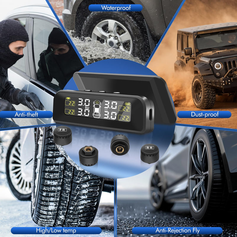 Tire Pressure Monitoring System Solar TPMS,Tire Pressure Monitor System with 4 External Sensors Real-Time Display on Windowshield 22-87 PSI for Car RV SUV MPV Sedan